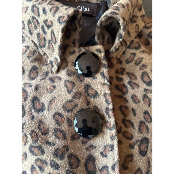 Luij Womens Leopard Print Wool Blend Coat With Satin Lining & Button Closure - Picture 2 of 7